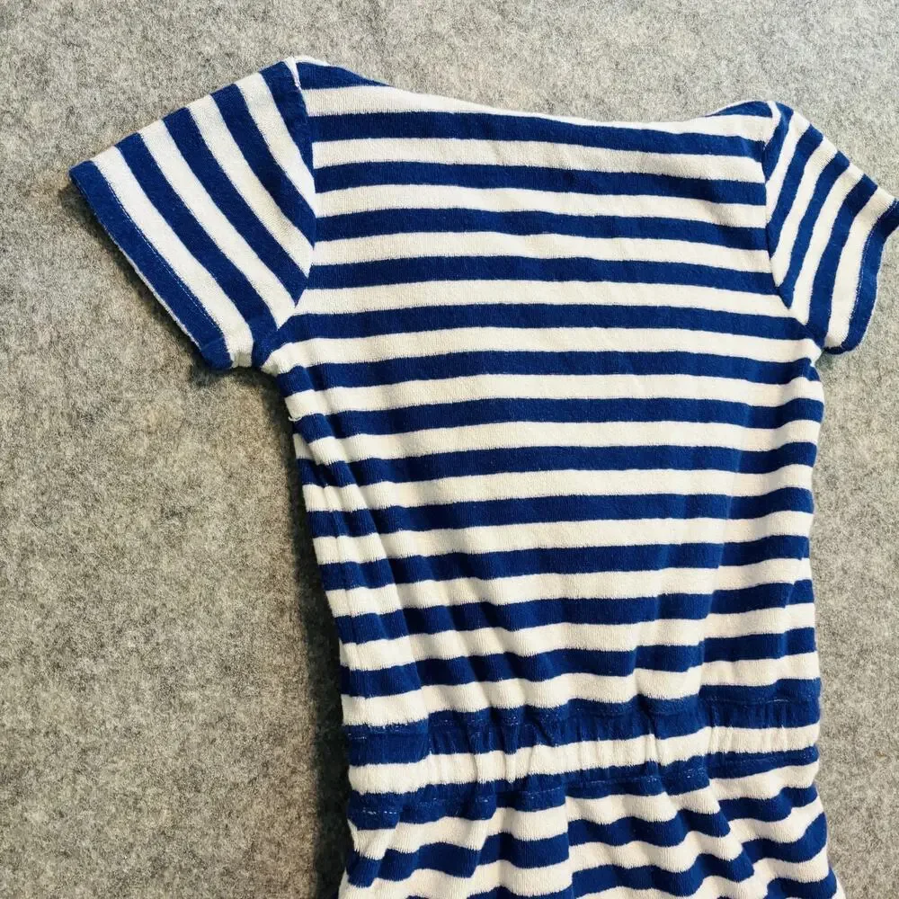 Crewcuts Coverup Girls XS Blue White Striped Hooded Terry Swim Dress